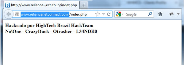 Reliance Netconnect website hacked