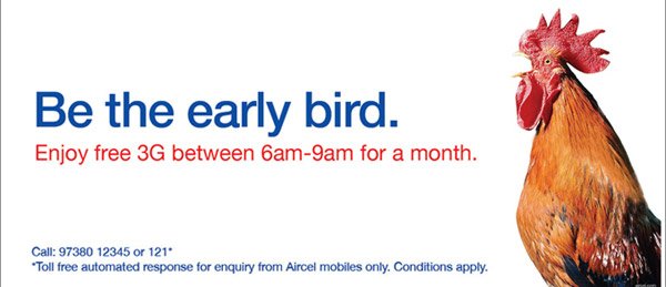 Aircel Offering Free Unlimited 3G between 6AM to 9AM for 30 Days