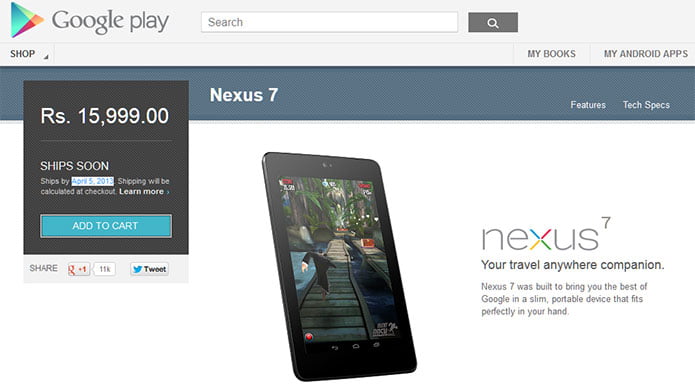 Google Play starts Selling Nexus 7 in India for Rs 15,999