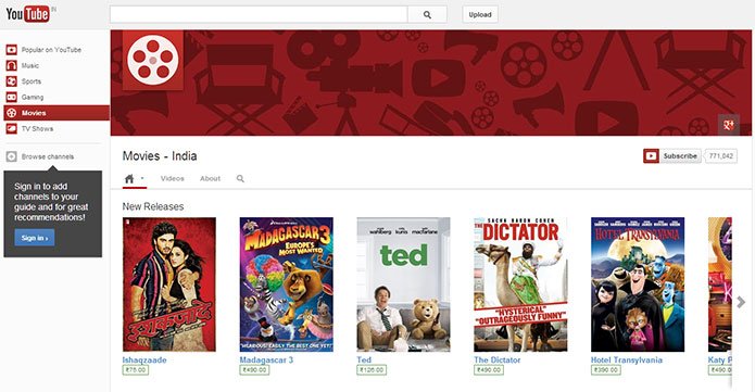 YouTube Movie Rental and Purchase Service goes live in India