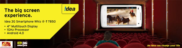 Idea Cellular unveils ‘Whiz’ Smartphone with 3G, 4inch Display and 1GHz Dual-core CPU at Rs 7850