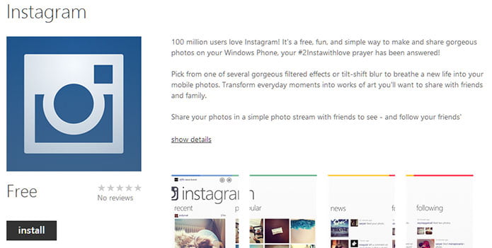 Instagram now available for Windows Phone