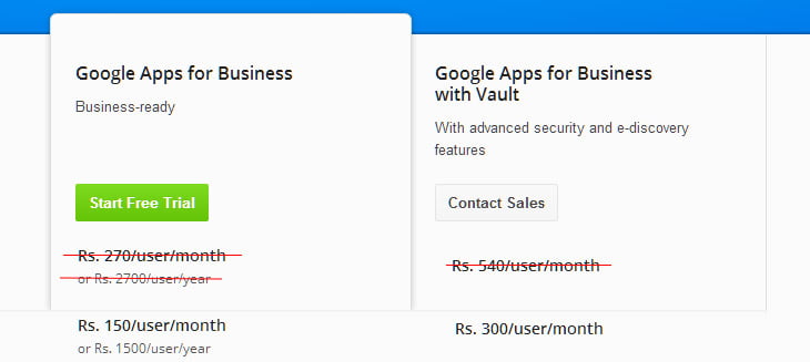 Google Apps for business India Price Drop