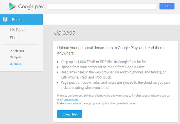 Google Play Books updated to support your own eBooks upload