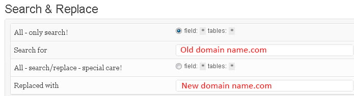 Search and Replace Plugin domain change