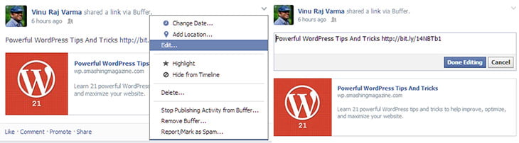 Now Edit your Post after they have been Published on Facebook