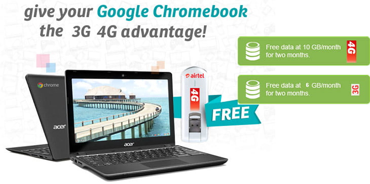 Airtel 3G and 4G Chromebooks Data Offer