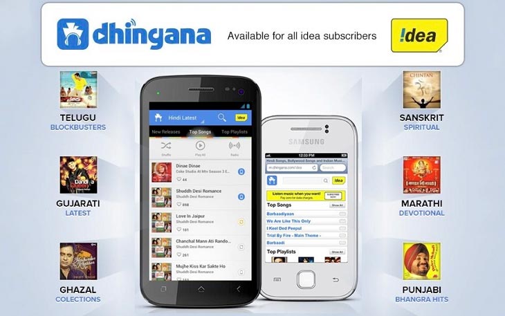 Dhingana tie up with Idea Cellular to offer Unlimited Music Downloads without Data Charges