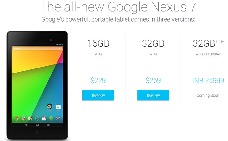 Nexus 7 (2013) tablet pricing India