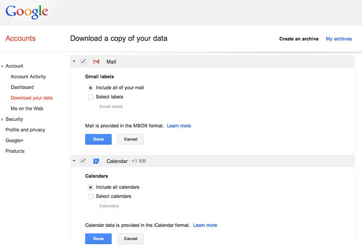 Takeout your Complete Data from Gmail and Google Calendar