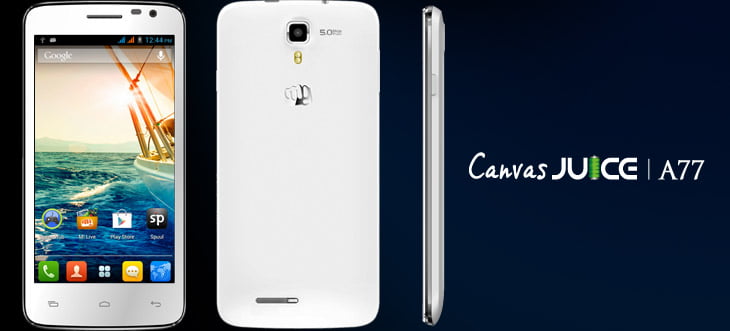 Micromax launches Canvas Juice A77 with Big Battery, 5inch display and Dual-Core CPU at Rs 7,999