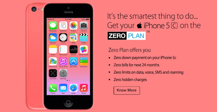 RCom revises the iPhone 5c & 5c contract Prices - Introduces Zero Plan Offer