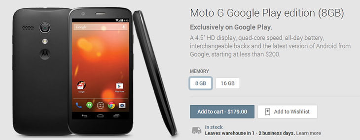 Moto G lands up on Play Store as Google Play Edition Moto G