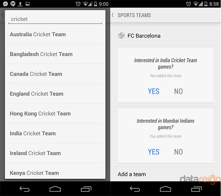 Google Now adds support for Cricket Notification - Add up your International and IPL teams