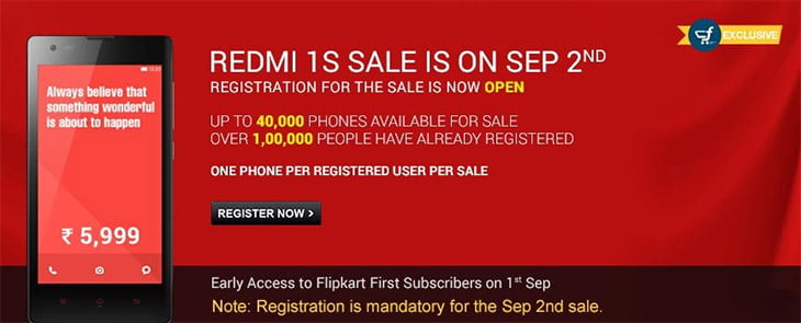 40K Redmi 1S to be available on Sep 2nd Sale, Discontinues Mi 3 Sales