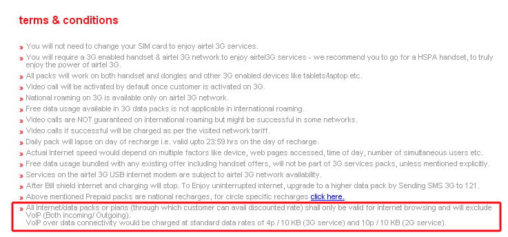 Airtel starts Charging Voice Calls on VoIP service for 3G & 2G Customers