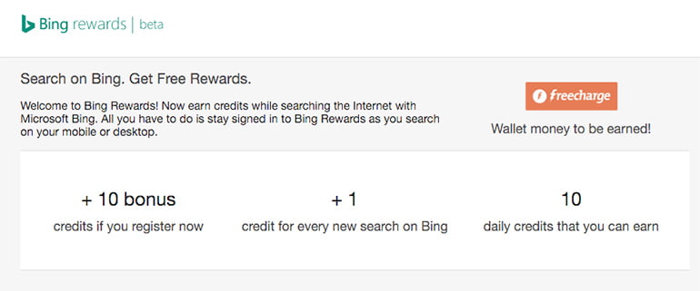 Bing Rewards now available in India - Search on Bing and Get FreeCharge Coupons