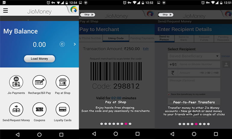 JioMoney Wallet features
