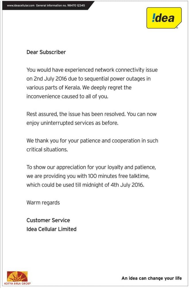 Idea Cellular Kerala network down