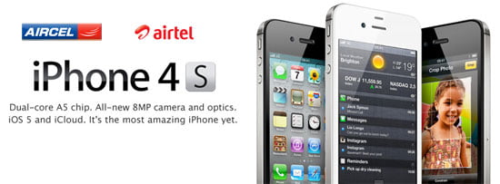 Apple iPhone4S launches in India on 25th Nov 2011 by Aircel and Airtel