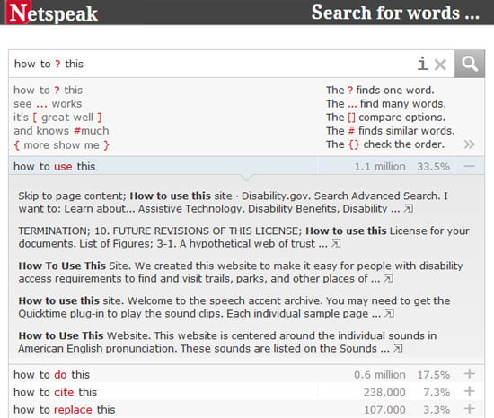 Netspeak - Search Engine to Assists your Writing