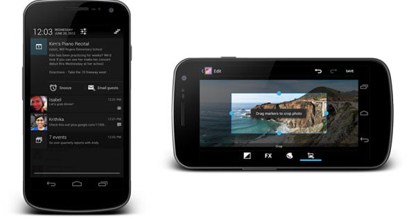 Android Jelly Bean Notification and new Camera App