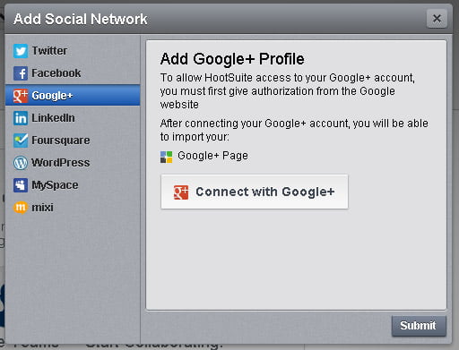 HootSuite Adding Social Networking accounts