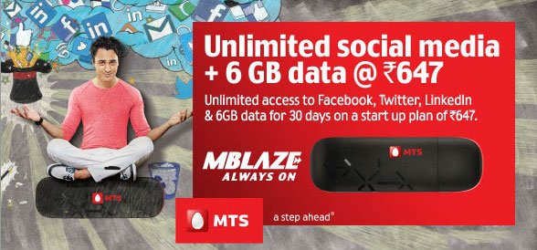 MTS MBlaze launches Unlimited Social Media access with 6GB at Rs 647