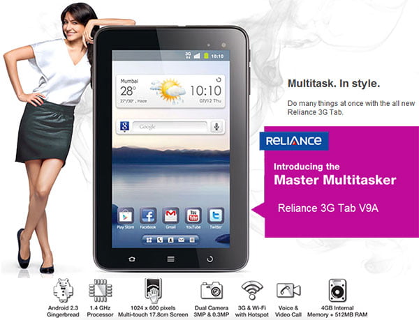 Reliance launches Android 3G Tab V9A with added free benefits worth Rs 6250