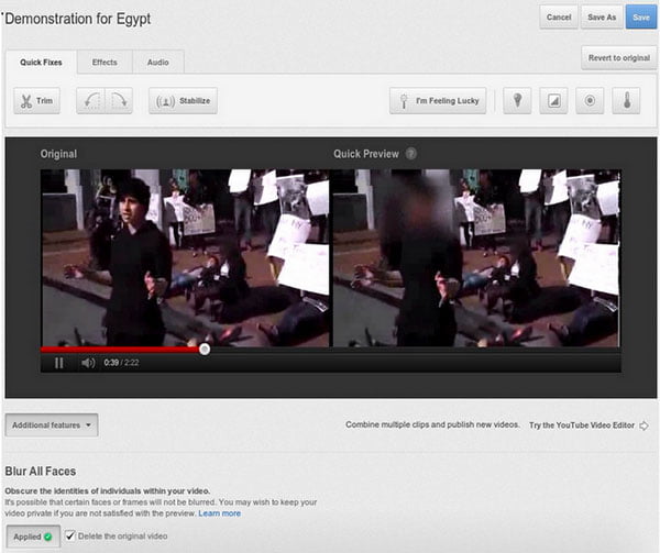 Youtube Face Blurring tool helps to keep anonymity on Footage