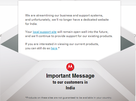 Google Owned Motorola Mobility Shuts down Official India Website