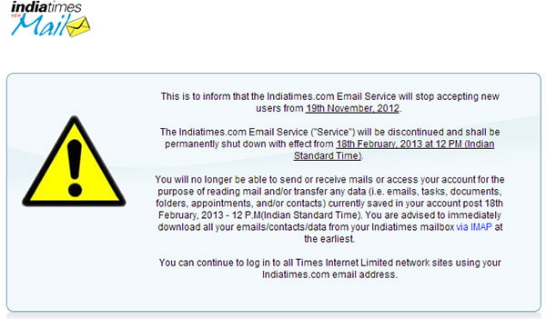 Indiatimes Email Service to get Axed by February 18 next Year