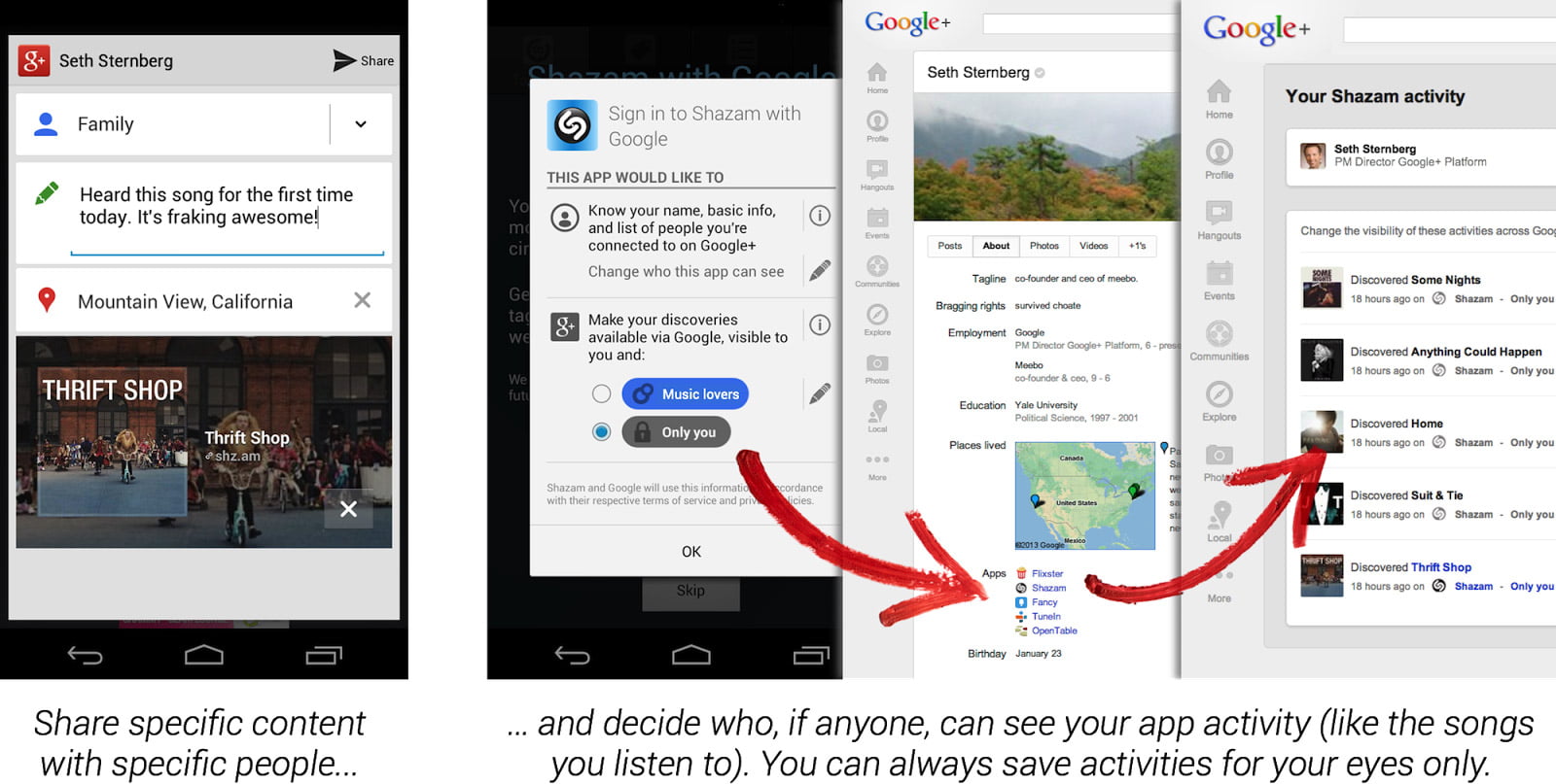 Google plus Sign in Sharing is selective; spraying is just spam