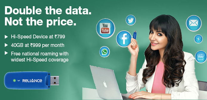 Reliance Netconnect+ Doubles the Data - Now 40 GB Unlimited at just Rs 999