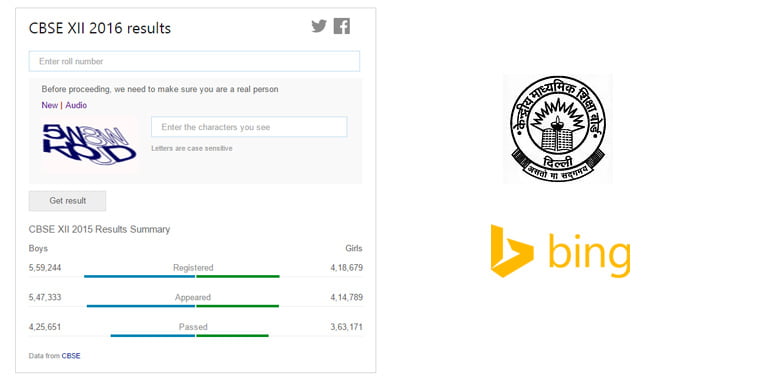 Now find your CBSE 12th and 10th results on Bing Search engine