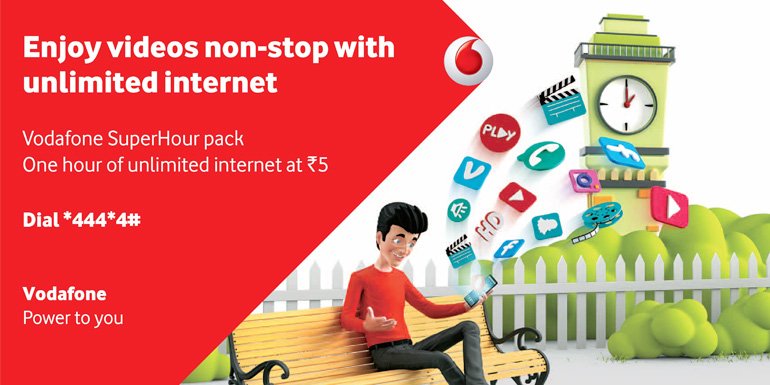 Vodafone SuperHour Voice and Data Pack - Get Unlimited 4G, 3G, 2G data at Rs 5 an hour