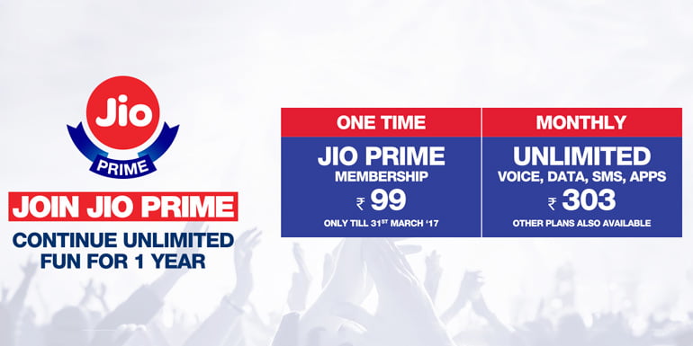 Jio Prime Tariff Plans - Triple Data on all Plans