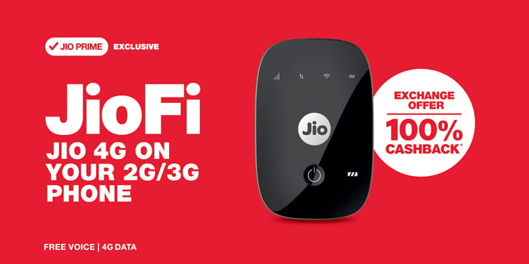 Reliance Jio now offers 100% Cashback on exchanging Old Dongle for JioFi 4G Hotspot