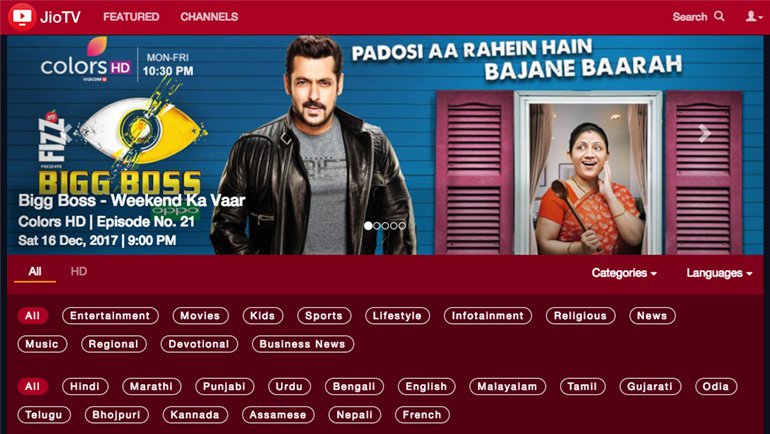 Reliance JioTV Web Version goes live, 550+ Live TV Channels