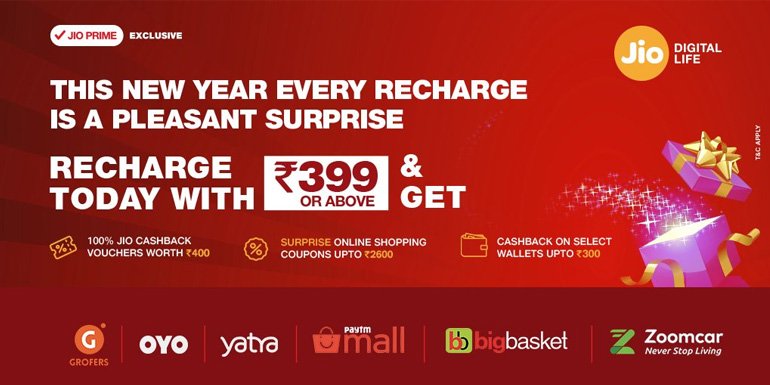 Reliance Jio back with Surprise Cashback offer - Get up to Rs 3300 cashback on every Recharge