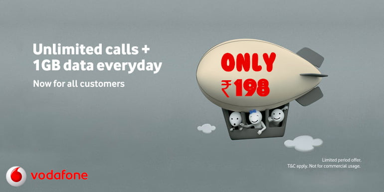 Vodafone India also revised it's Rs 198 Unlimited pack to add 1GB data per Day