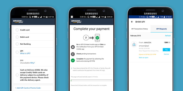 Amazon India Adds UPI Payment Method On Checkout Page