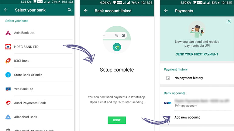 WhatsApp Payments UPI VPA setup and linking bank accounts