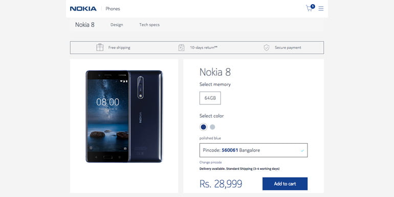 Nokia starts selling Mobiles and Accessories through its official online store in India