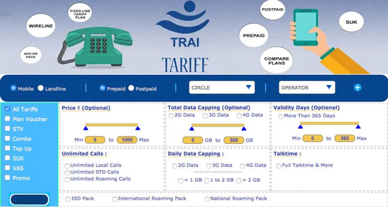 TRAI Mobile and landline tariff portal