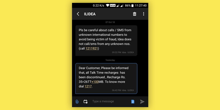 Idea Cellular discontinuing Talk time only recharges