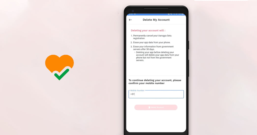 Aarogya Setu app delete account option and how to