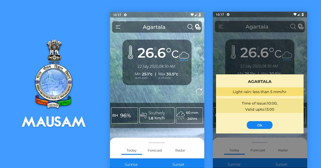 Mausam mobile app from Ministry of Earth Sciences for Weather Forecasts