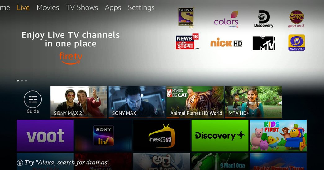 Live TV feature on Amazon Fire TV devices in India